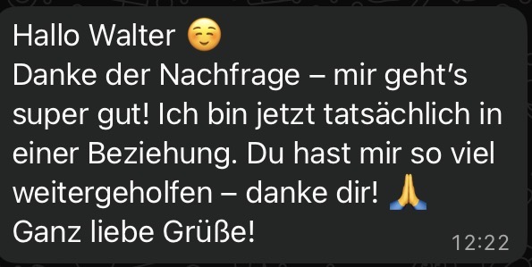 Nachricht von Victoria: mir geht's super gut, du hast mir so viel weitergeholfen